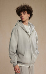Washed and distressed fleece double-ended zipper sweatshirt 360g