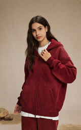 Washed and distressed fleece double-ended zipper sweatshirt 360g