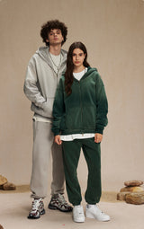 Washed and distressed fleece double-ended zipper sweatshirt 360g