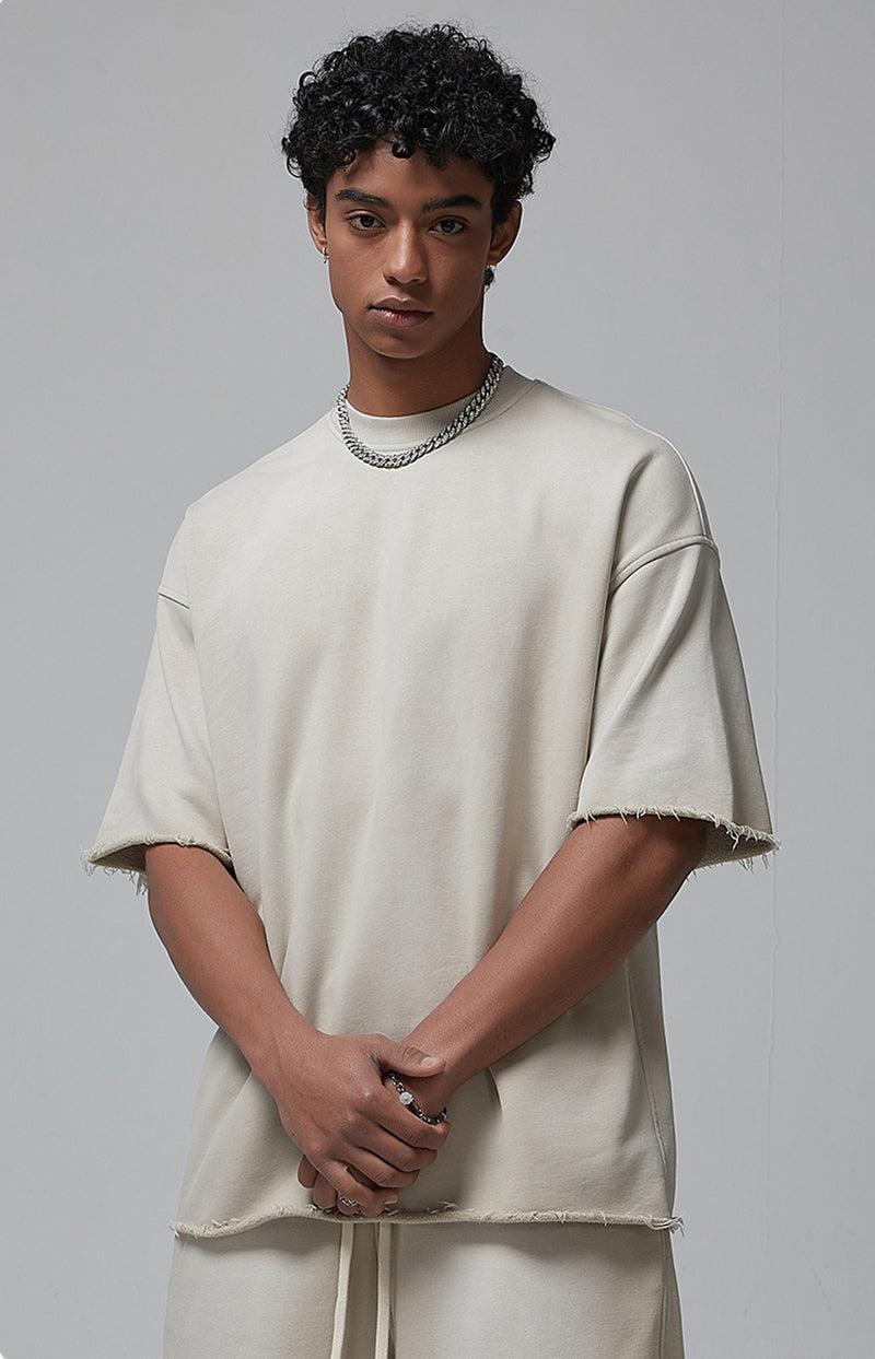 Sun Faded Wached With Distressed French Terry T-shirt 360g