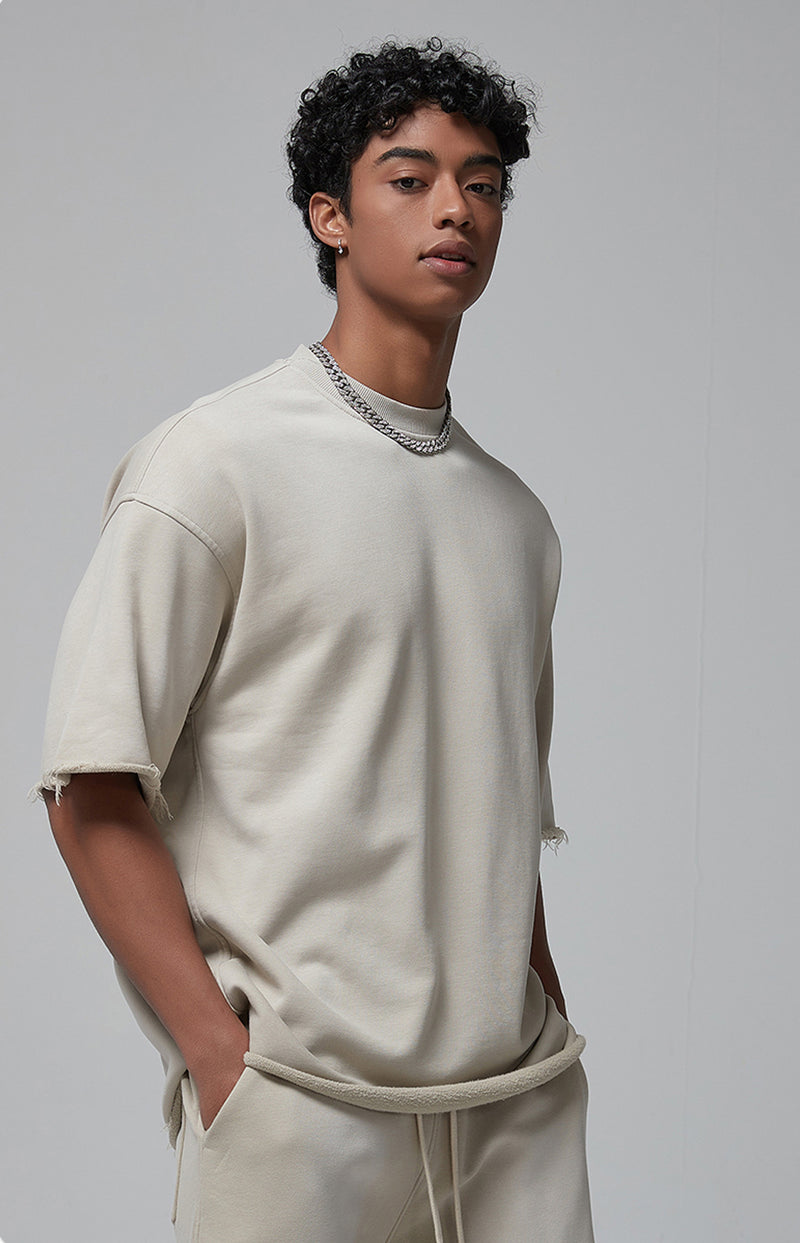 Sun Faded Wached With Distressed French Terry T-shirt 360g