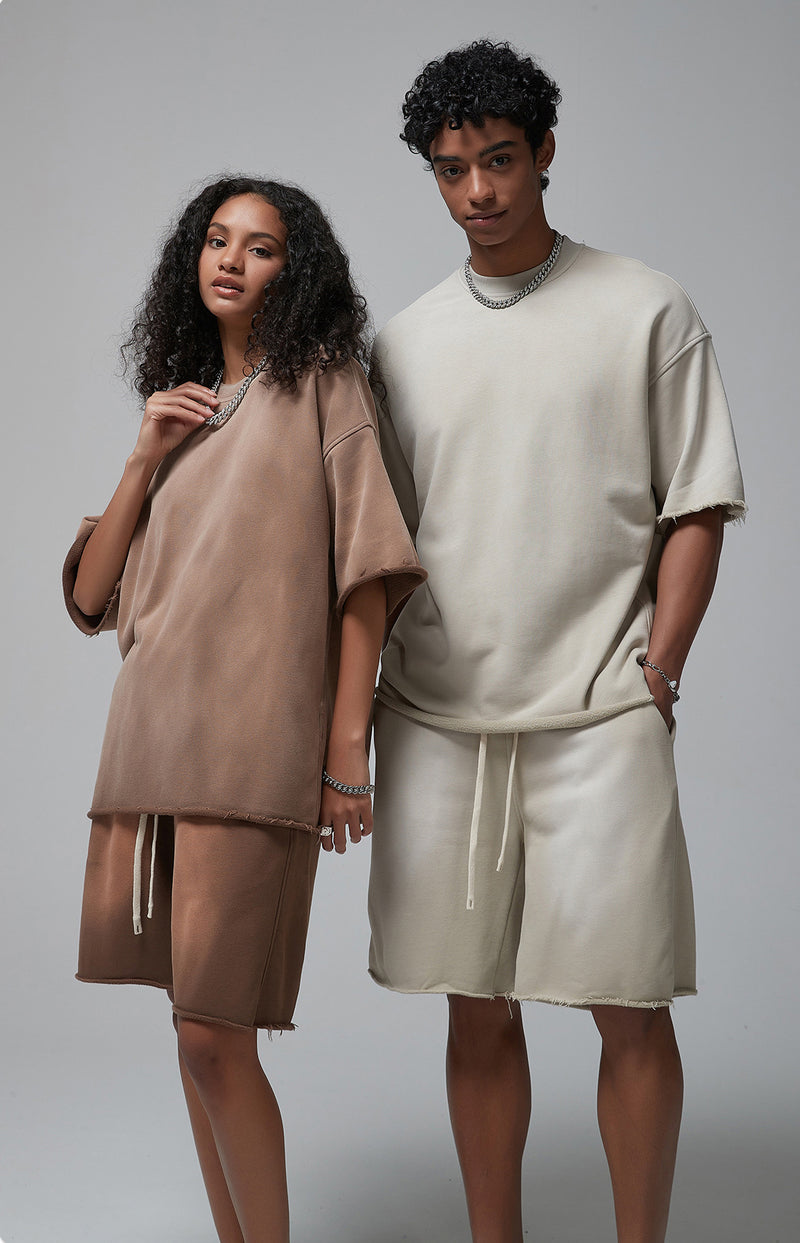 Sun Faded Wached With Distressed French Terry T-shirt and Shorts Set