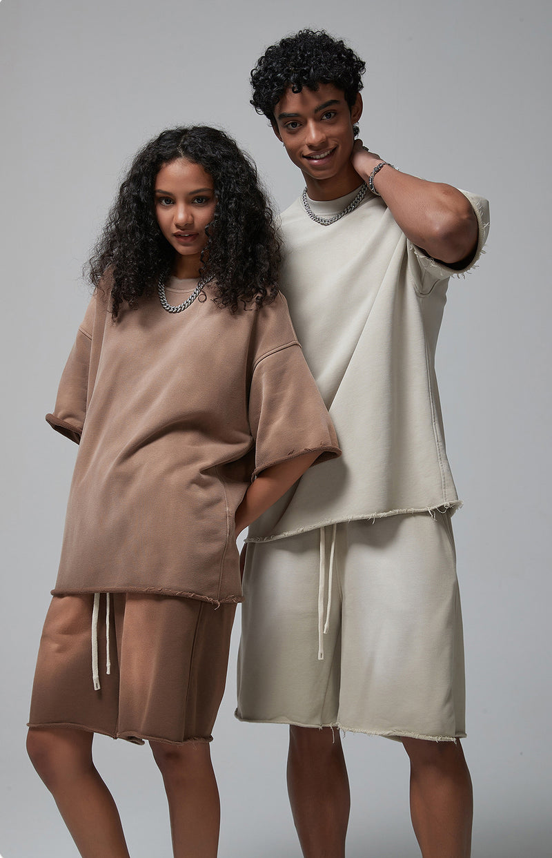 Sun Faded Wached With Distressed French Terry T-shirt and Shorts Set