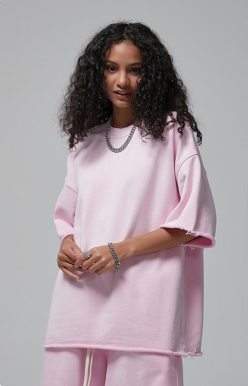 Sun Faded Wached With Distressed French Terry T-shirt and Shorts Set