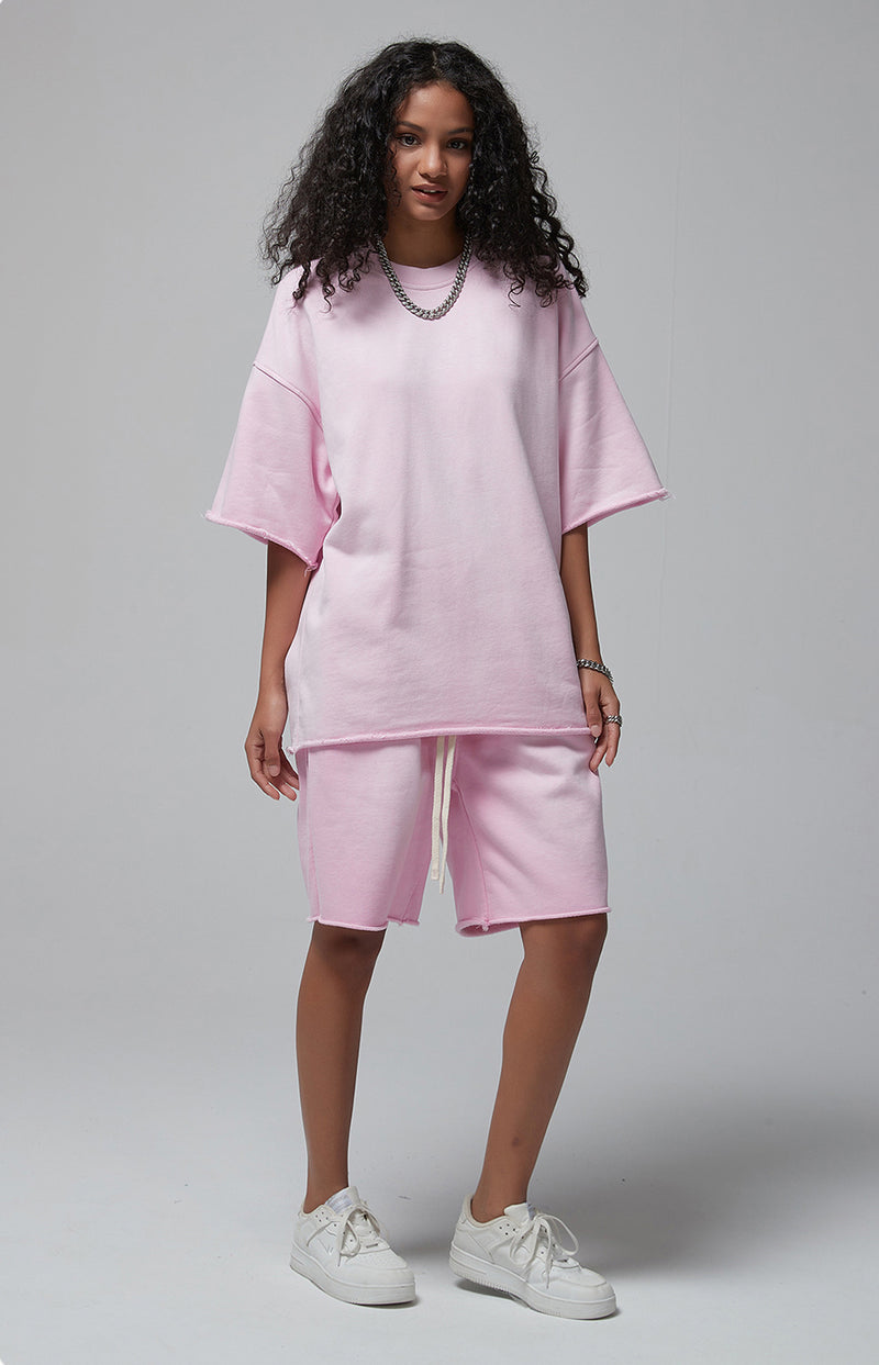 Sun Faded Wached With Distressed French Terry T-shirt and Shorts Set