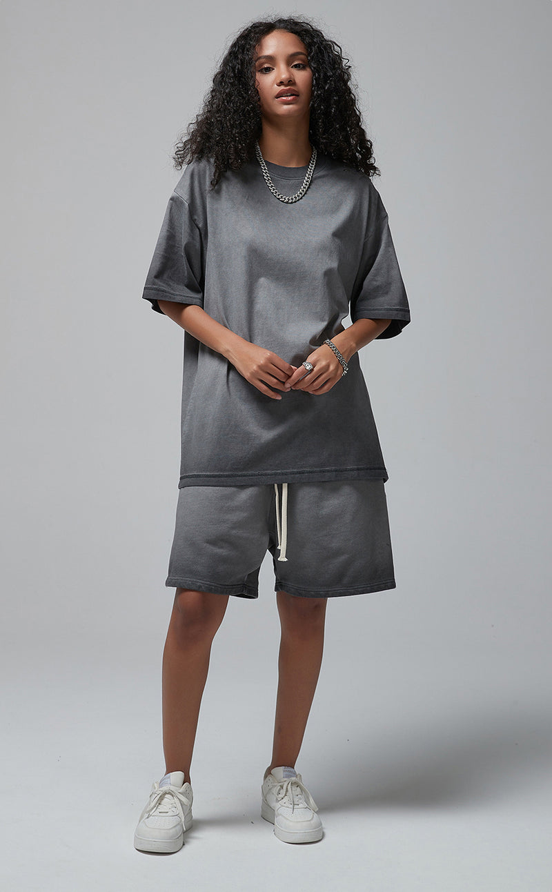 Reverse Base Color Treatment With Baking Effect Tshirt and Shorts Set