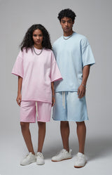 Sun Faded Wached With Distressed French Terry T-shirt and Shorts Set