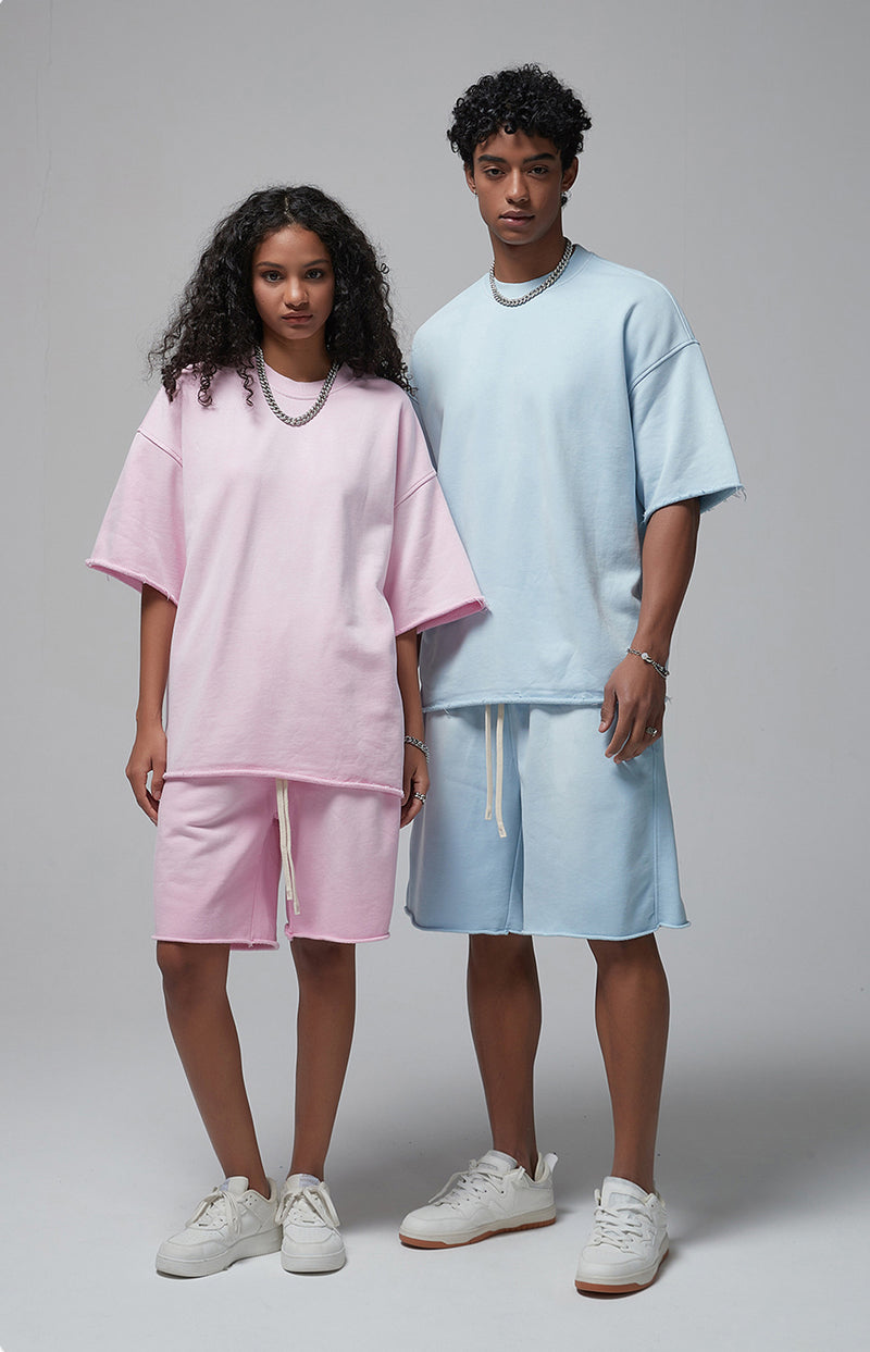 Sun Faded Wached With Distressed French Terry T-shirt and Shorts Set