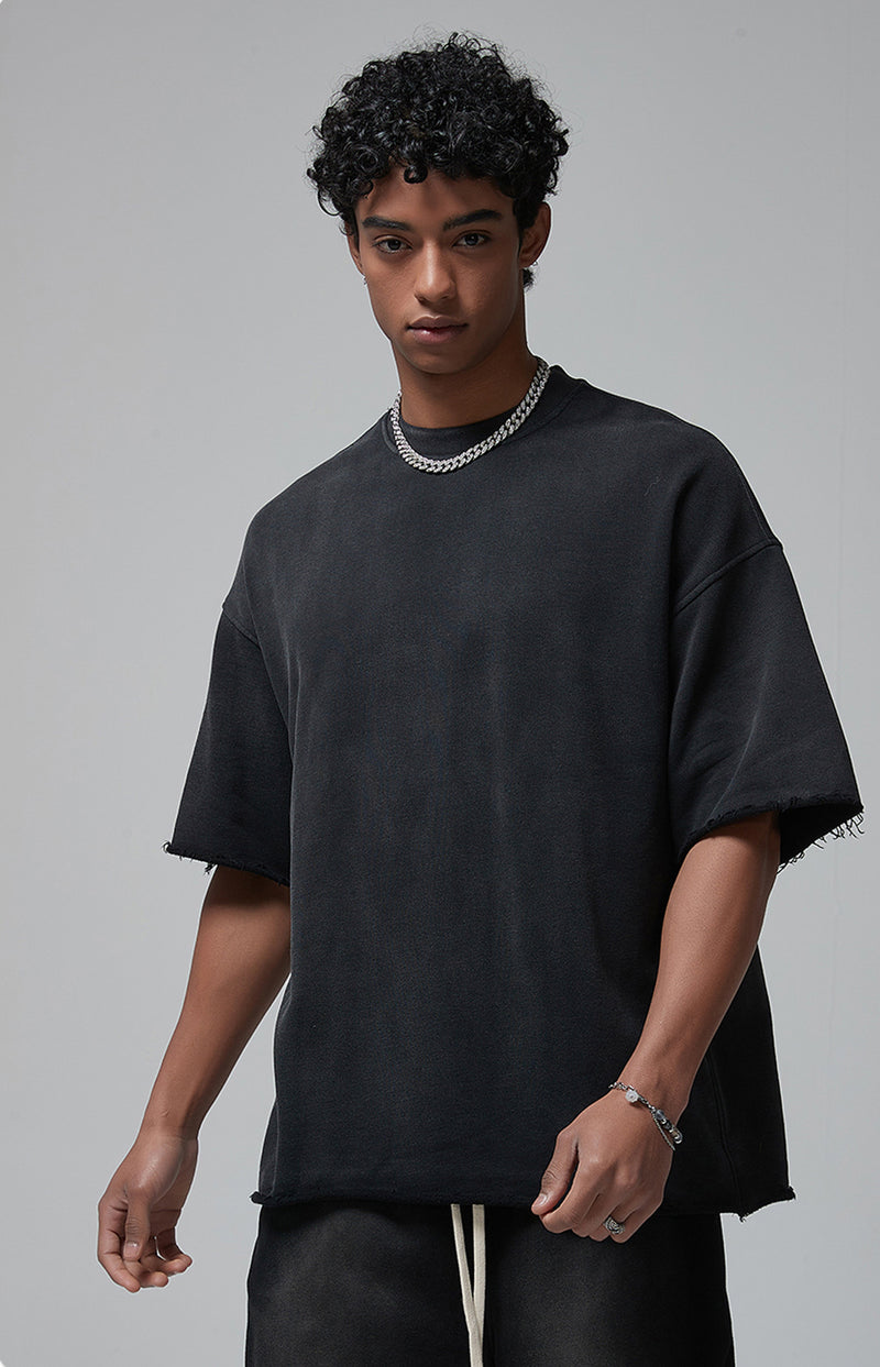 Sun Faded Wached With Distressed French Terry T-shirt and Shorts Set