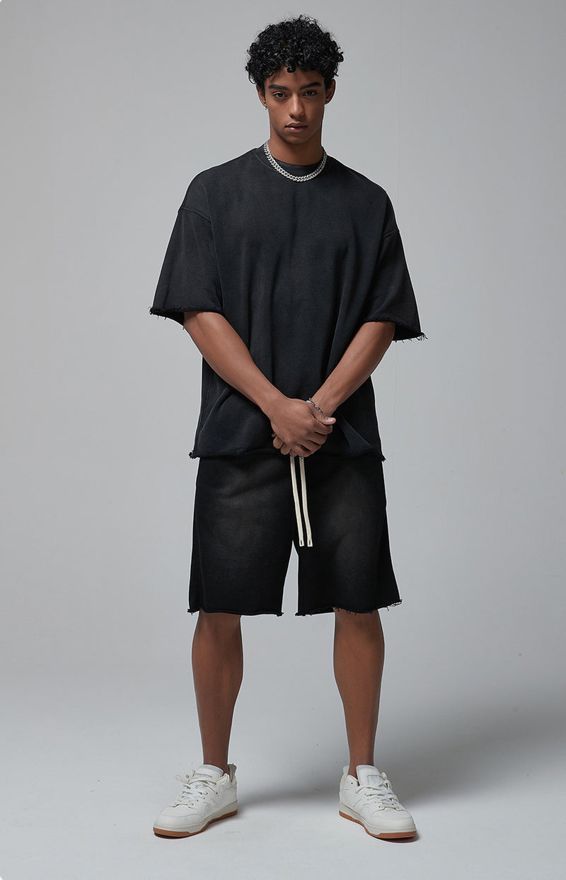 Sun Faded Wached With Distressed French Terry T-shirt and Shorts Set