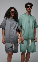 Reverse Base Color Treatment With Baking Effect Tshirt and Shorts Set