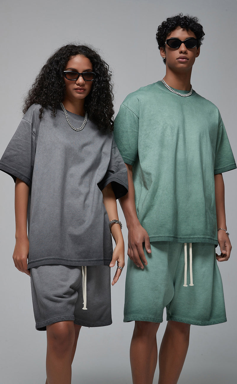 Reverse Base Color Treatment With Baking Effect Tshirt and Shorts Set