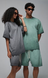 Reverse Base Color Treatment With Baking Effect Tshirt and Shorts Set