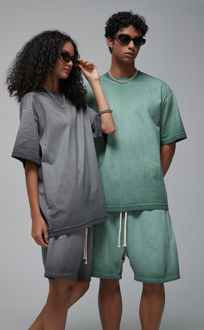 Reverse Base Color Treatment With Baking Effect Tshirt and Shorts Set