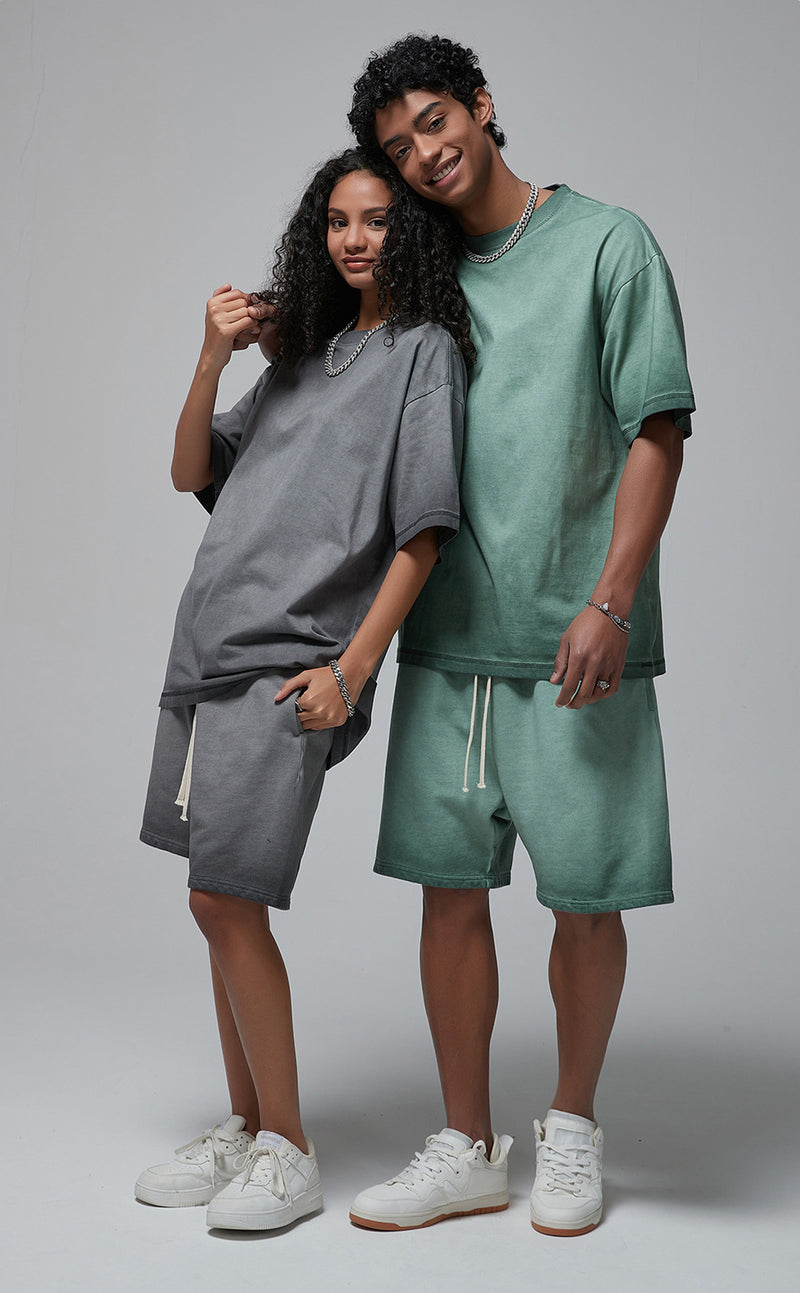 Reverse Base Color Treatment With Baking Effect Tshirt and Shorts Set