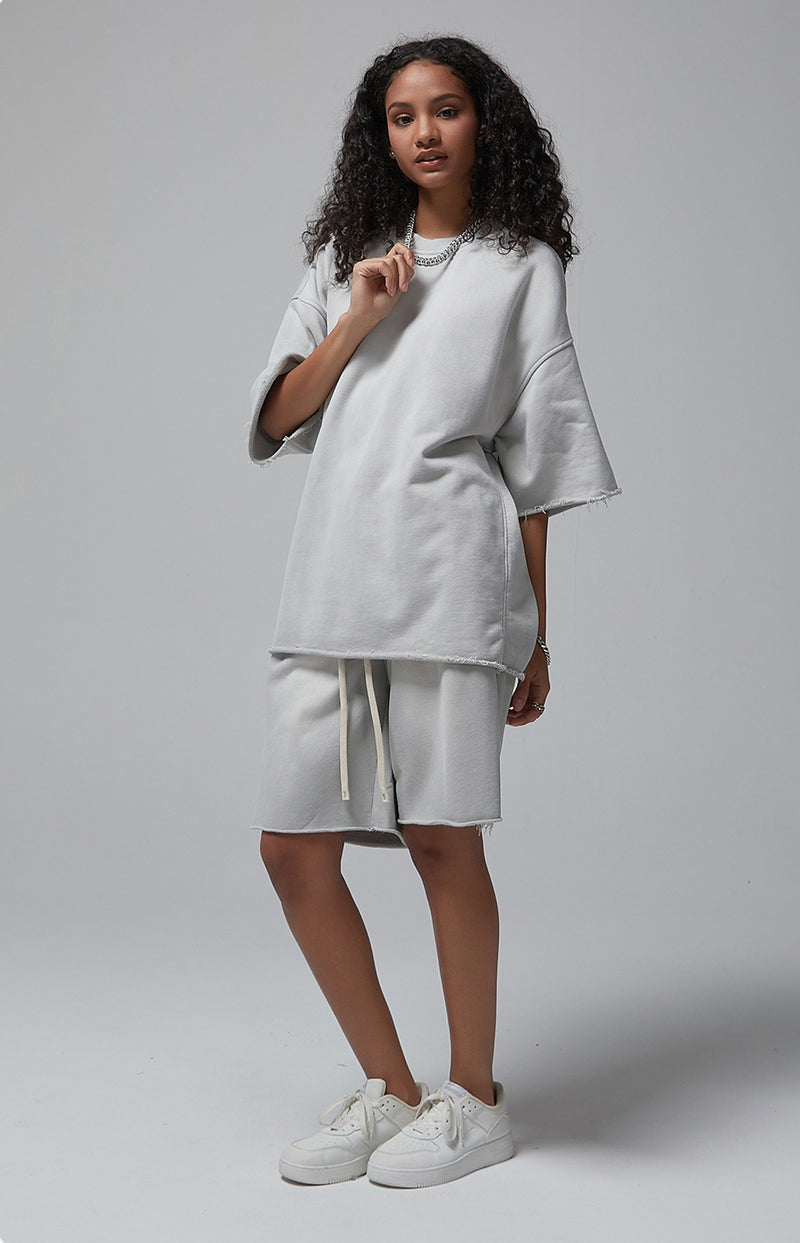 Sun Faded Wached With Distressed French Terry T-shirt and Shorts Set