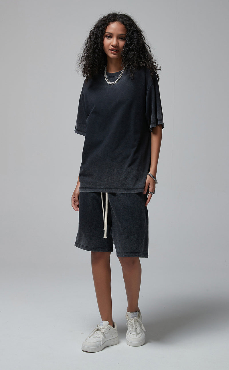 Reverse Base Color Treatment With Baking Effect Tshirt and Shorts Set