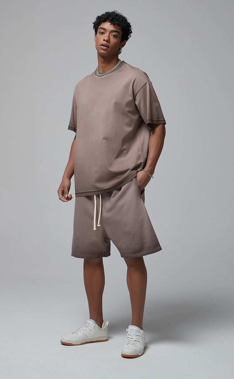 Reverse Base Color Treatment With Baking Effect Tshirt and Shorts Set