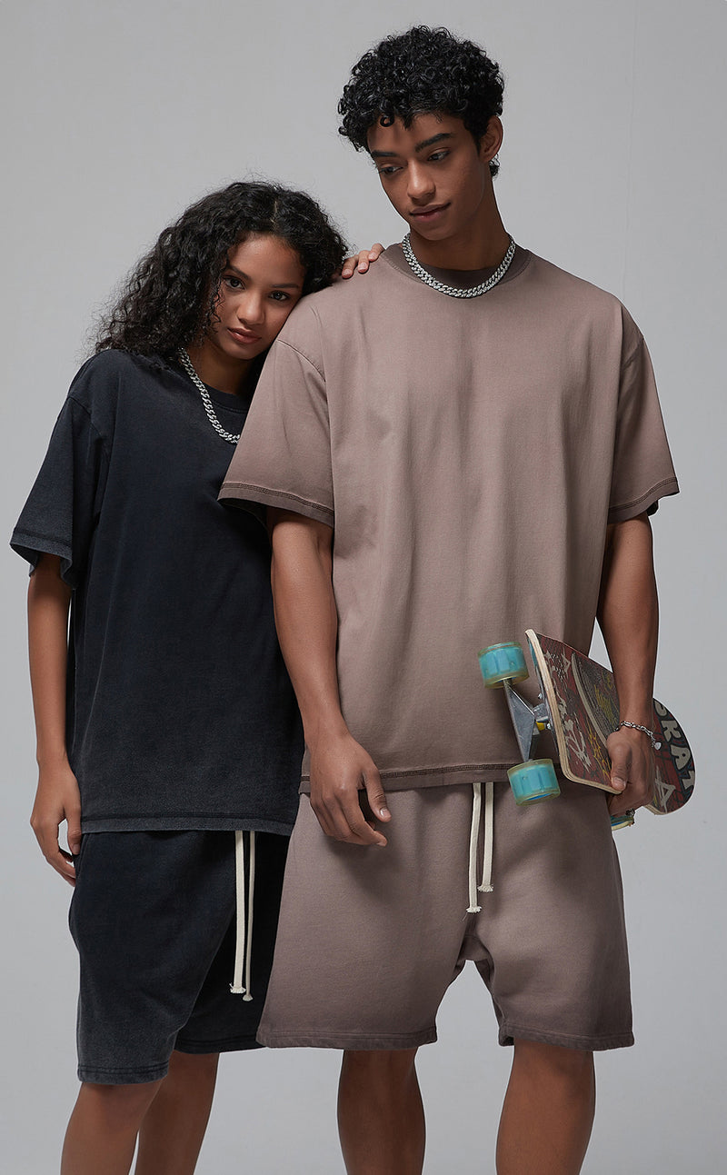 Reverse Base Color Treatment With Baking Effect Tshirt and Shorts Set