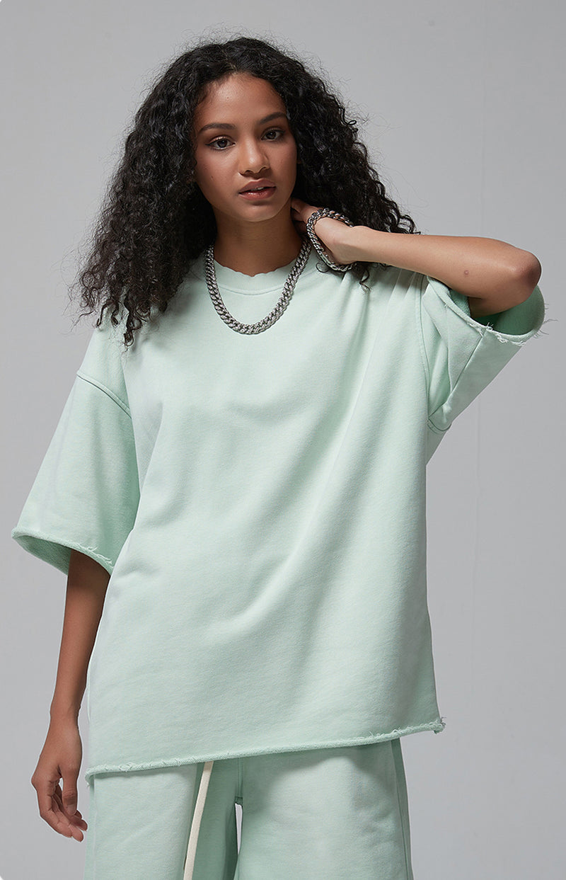 Sun Faded Wached With Distressed French Terry T-shirt and Shorts Set