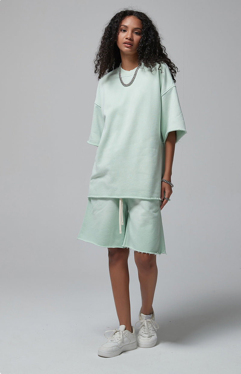 Sun Faded Wached With Distressed French Terry T-shirt and Shorts Set