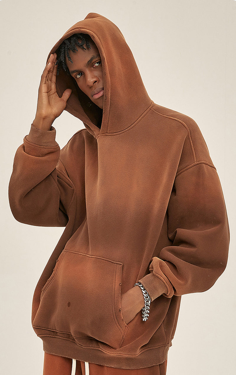 Distressed Hooded Sweatshirt 360g