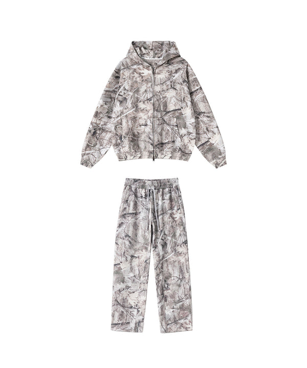 Plush camouflage zipper hoodie sweatshit set