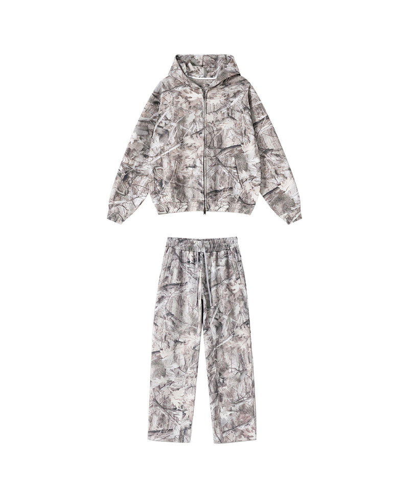 Plush camouflage zipper hoodie sweatshit set